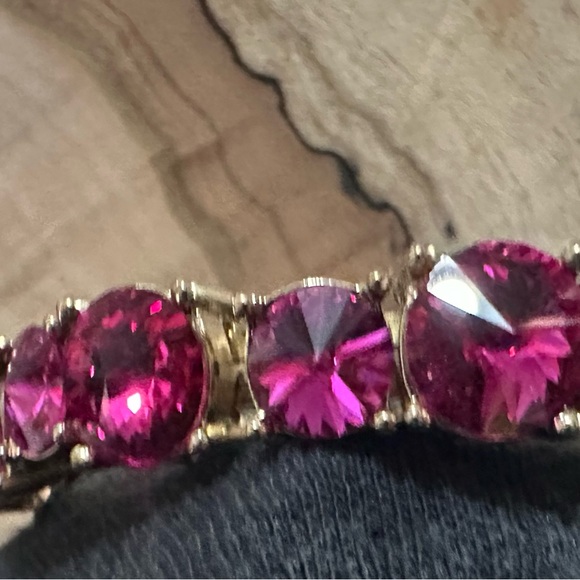 Tasha Gold Plate Bracelet with pink Crystal Stones - Picture 2 of 5
